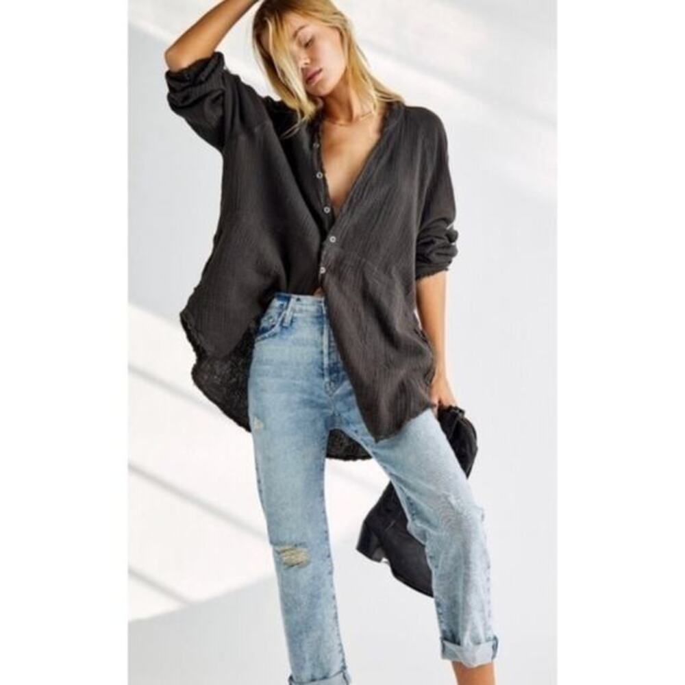 free people black summer‎ daydream oversized button tunic